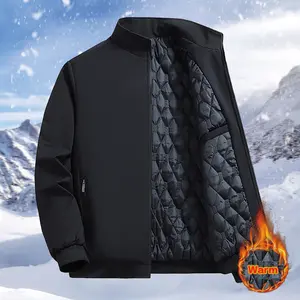 Men's Winter Warm Thickened Stand Collar Jacket with Polyester Filling Windproof Cold Resistant Full Zipper Closure for Daily Casual Activities Coats Long Sleeve