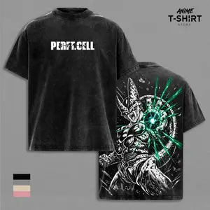 Perfect Cell DBZ T-Shirt - Perfect Cell Graphic Oversized Vintage Tee, DBZ Perfect Form Anime Merch, Washed Black Cotton Unisex