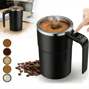 2026 New Electric Magnetic Stirring Coffee Mug Automatic Self Mixing Cup with Digital Display USB Rechargeable Stainless Steel Travel Cup for Coffee Milk Tea Office Home Kitchen
