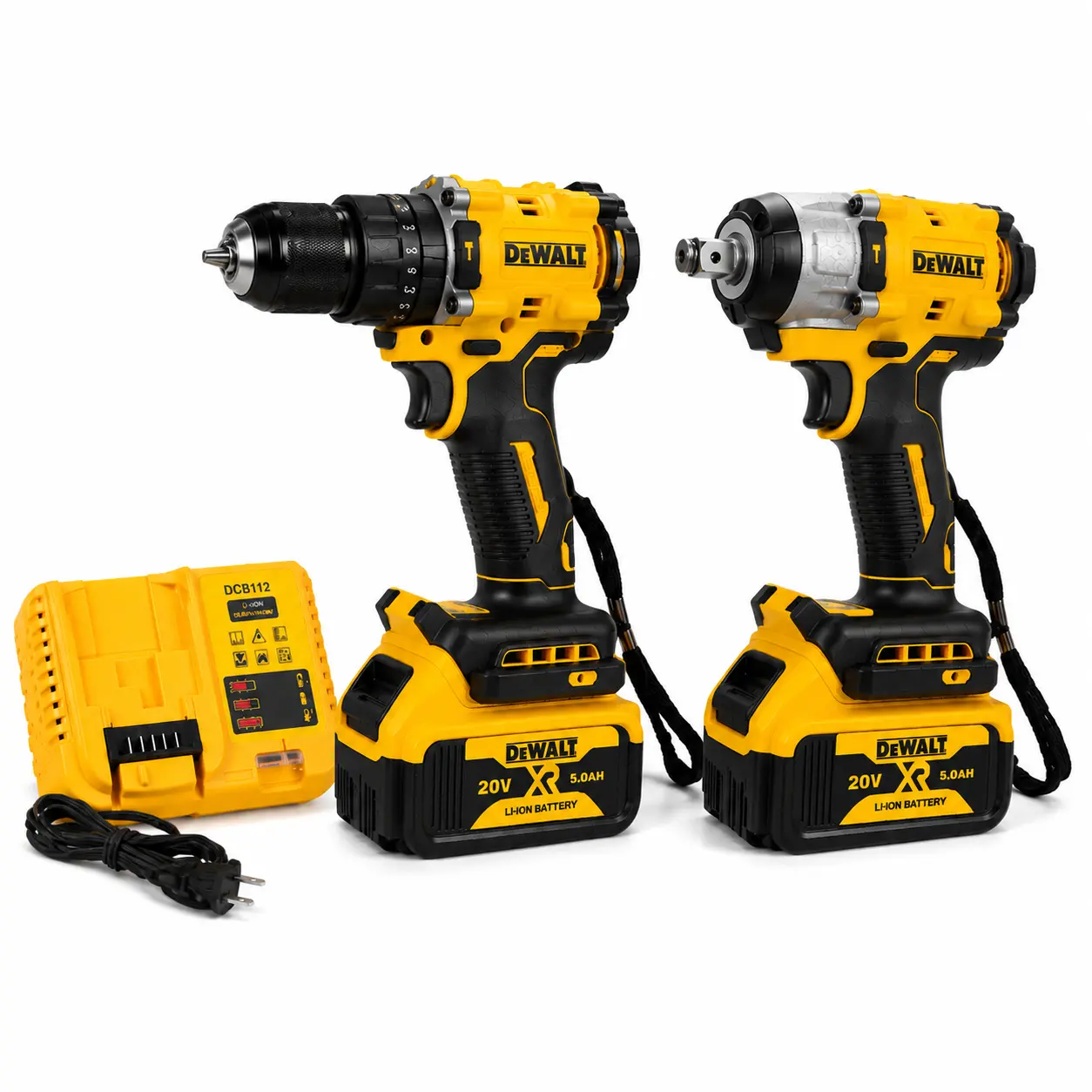 ()DEWALT Yellow Cordless Drill and Impact Wrench Set, Drilling Screwdriving and Fastening, Durable Metal and Engineering Plastic, Powerful Portable Power Tool Kit, DIY Must-Have for Home Repair, Woodworking and Auto Maintenance