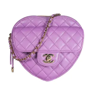 Pre-owned CHANEL Leather Crossbody Bags Quilted CC in Love Heart Bag Small Purple