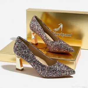 Xovipam Women's Sparkly Glitter Heel Pumps Party Date Wedding Dress Shoes Pointed Toe Block Heel