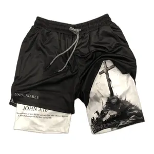 THE CROSS Performance Shorts Summer Double Layer Beach Pants Fitness Training Pant Sports