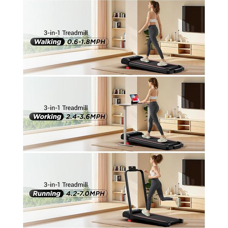 3-in-1 Portable Under Desk Treadmill, 17% Incline Walking Pad Treadmills for Home and Office, Folding Treadmill with 2.5 HP Quiet Brushless, 300 LBS Capacity