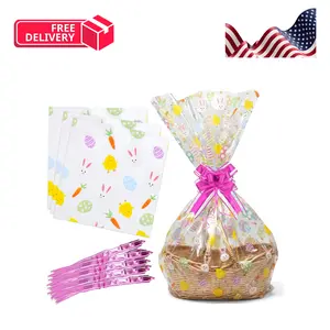Jumbo Easter Cellophane Basket Bags 10 Pack, Extra Large Clear Gift Wrap Bags 35 x 47 Inch