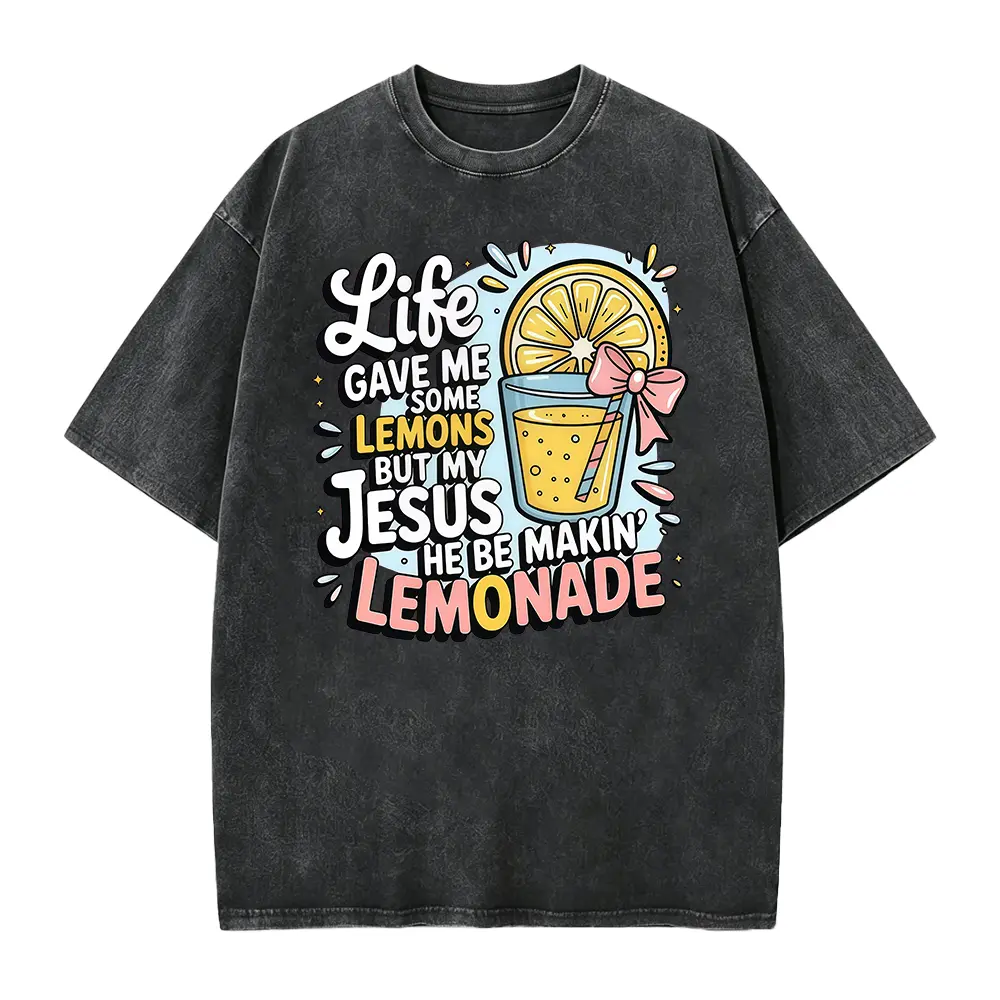 Plus Size Life Gave Me Some Lemons But My Jesus He Be Makin Lemonade Lemon Lemon Drink Daily Wear Casual Outing Gathering Daily Dressing Round-neck Pullover Comfortable And Soft Women's T-shirt