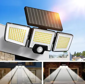 3-Head Adjustable Solar Motion Sensor Wall Light | 2000mAh High-Capacity | IP65 Waterproof Outdoor Security Flood Light for Patio, Garage, Steps, Pool, Villa
