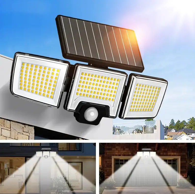 3-Head Adjustable Solar Motion Sensor Wall Light | 2000mAh High-Capacity | IP65 Waterproof Outdoor Security Flood Light for Patio, Garage, Steps, Pool, Villa