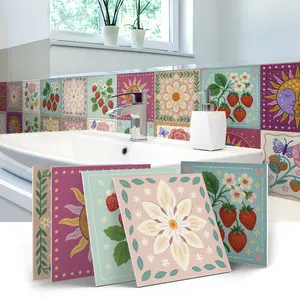 12/24pcs Multi Pattern Floral Tile Sticker, Waterproof Removable Wall Sticker, Sticker Tiles, Suitable for Kitchen, Bathroom, Living Room Decor, Kitchen Bathroom Decoration