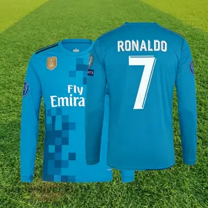 1718 Away Retro Soccer Jersey Long Sleeve No. 7 Ronaldo Classic Quick Dry Breathable
