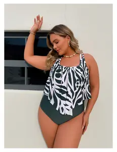 Tankini Swimsuit for Women Large Size Printed Square Neck Swimwear Modest Bathing Suits High-Waist Bottoms Vacation Beach Pool Swimsuits