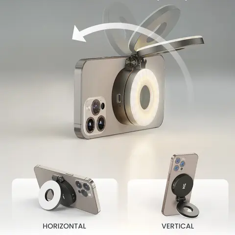 KraftGeek HaloGlow Magnetic Selfie Light - Black, 700mAh Aluminium MagSafe-Compatible Circular Light Clip, LED Accessory for Photography, Zoom Vlogging, iPhone 12-17/Pixel 10 (For Selfie Lovers)