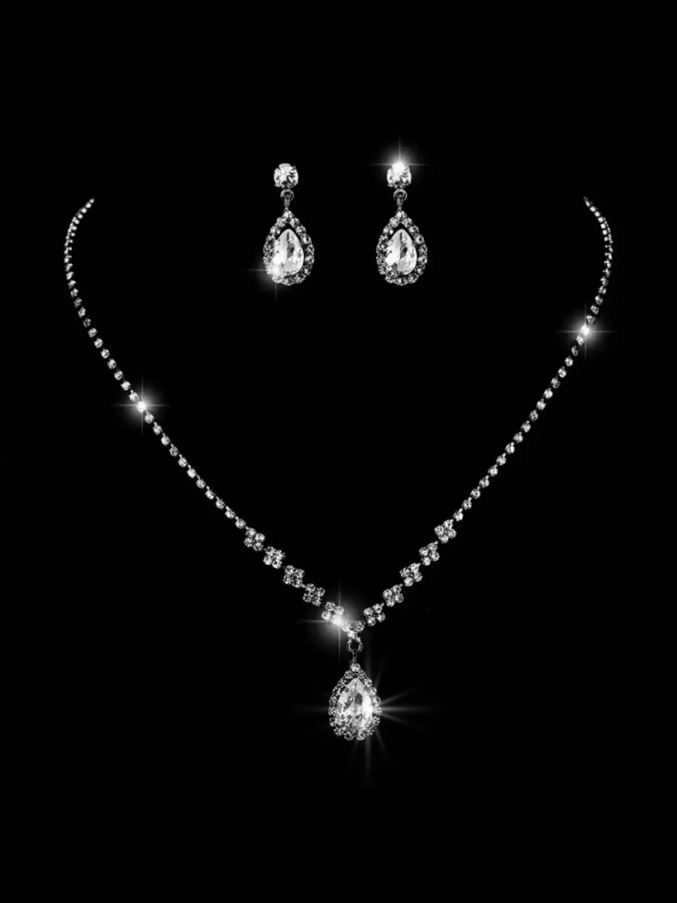 3 gorgeous and sparkling bridal Wedding Jewelry Sets For Brides, fashionable and elegant earring necklace accessory combination set, perfect gift for ladies Teardrop Jewelry Set