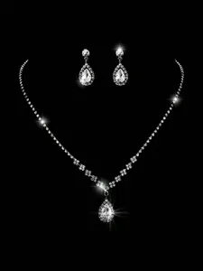 3 gorgeous and sparkling bridal wedding jewelry sets, fashionable and elegant earring necklace accessory combination set, perfect gift for ladies Teardrop Jewelry Set