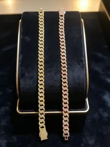 M2-9141 Hip Hop Iced Out Moiss Cuban Link Bracelet Full Paved Chain Bling Bling Statement Piece for Men Women Urban Street Style Party Club Accessory summerwins