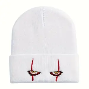 Spring Transitional Essential! Unisex Spooky Clown Eyes Beanie | 100% Acrylic Red Accents | Perfect for Outdoor Outings & Halloween Costume Parties