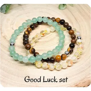 3pcs Wealth Money Bracelets Healing Crystal Citrine Tiger Eye for Women Men Lucky Feng Shui Natural Stone Green Aventurine Beaded Spiritual Gemstones
