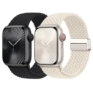 2pcs woven elastic strap with magnetic buckle, compatible with for Apple Watch strap 38mm 40mm 41mm 42mm 44mm 45mm 46mm 49mm for women and men, soft nylon sports single loop suitable for iWatch series 10 9 8 7 6 5 4 3 Ultra 2 1 Smart Watch Straps