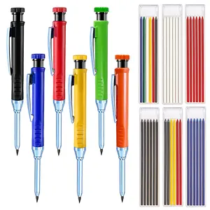 2/6Pcs Solid Carpenter Pencils with 36 Pcs 2.8mm Refills Long Nosed Deep Hole Mechanical Pencil Marker Construction with Built in Sharpener for Woodworking Drafting Architect Tool