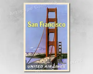 San Francisco Golden Gate Bridge 1960s Vintage Style Travel Poster