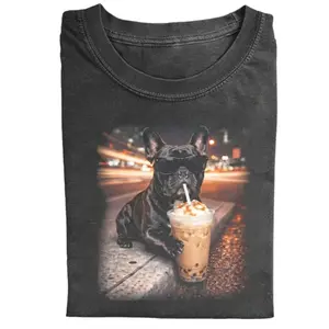 French Bulldog Iced Coffee Comfort Colors T-Shirt, Dog in Sunglasses Meme Tee, Vintage 90s Graphic, Unisex Fit Design, Gift for Dog Lovers
