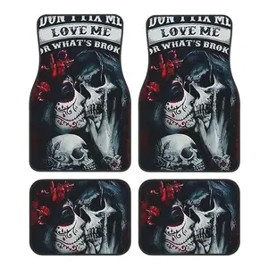 Beauty & Skull Design Car Floor Mats 4 Pcs Universal Front and Rear Foot Mats with Non-Slip Rubber Backing Auto Accessories Deco
