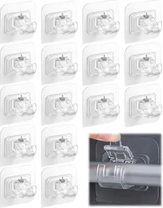 Transparent Plastic No-Drill Self-Adhesive Curtain Rod Brackets - Waterproof, Smooth, Adjustable Home Organizer Hooks for Bathroom & Kitchen Use