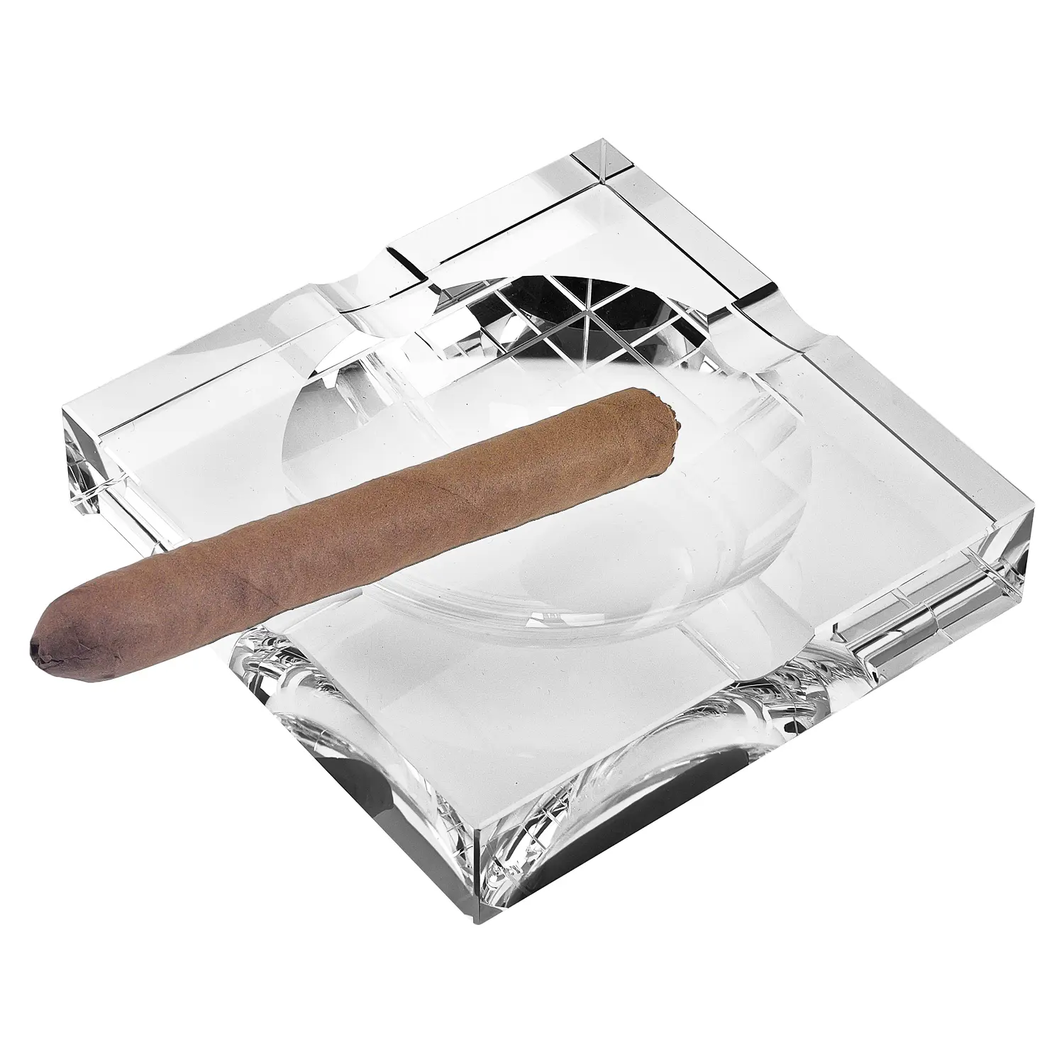 "7"Clear Crystal Square Tabletop Cigar Ashtray"