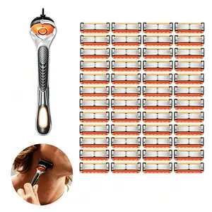 Men Razor Blade With 1 Handle 48 Refills 6 Layer Blade Ultra Sharp Stainless Steel Blades Comfort Glide Razor Handle Non-slip Ergonomic Handles