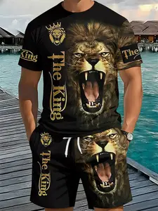 Men's 3D Digital Print Two-Piece Set, Graphic Tracksuit, 2pcs Trendy Fashion, Retro Casual Style, Breathable Sportswear, Perfect Holiday Gift