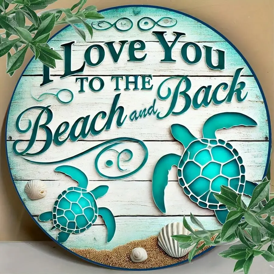 Vintage Round Shape Durable Sea Turtle Metal Sign - 7.8 in x 7.8 in DIY Plaque with Random Holes, Coastal Nautical Decoration, Home Supplies, Easy-Install Garden & Home Wall Decor, Beach Gift