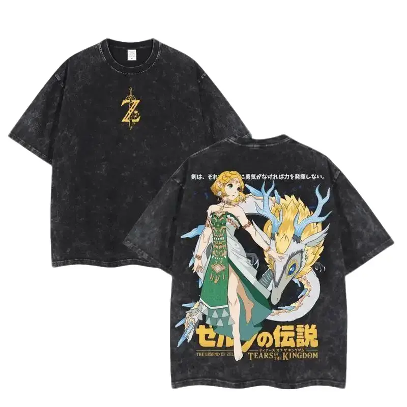 The Legend of Zelda Double-Sided Graphic T-Shirt, Link to the Past Inspired Vintage Acid Washed Oversized Lightweight Cotton Tee, Unisex Streetwear Top, Retro Gaming Fan Shirt