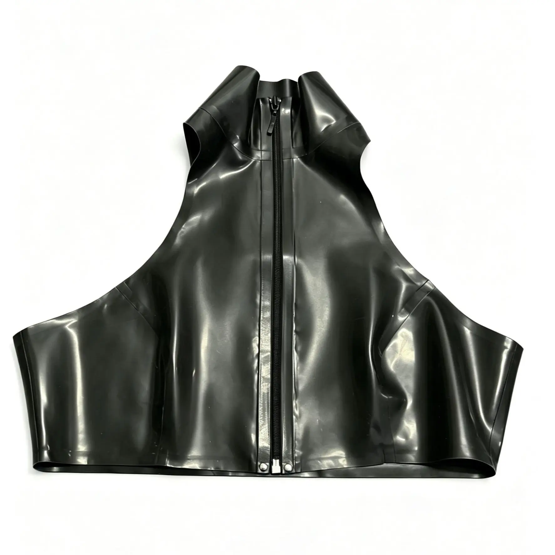 Women's Latex High Neck Crop Top Sleeveless Zip Up Bodycon Fitted Tank Y2K Goth Clubwear