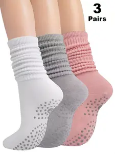 3 Pairs Women's Scrunch Socks Crew Socks, Yoga Mid-Calf Socks, Pilates Fit Design, Casual, Minimalist, Fashionable and Versatile, Suitable for All Seasons