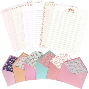 Stationary Paper and Envelopes Set, 24 PCS Writing Stationery Paper with 12 PCS Envelopes, Warm Floral Themed Design for Invitations Gift Decorations Holiday Party
