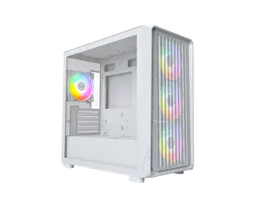 MONTECH X5M- Micro ATX Gaming PC Case, High Airflow, 4x120mm ARGB Fans Pre-installed, Glass Side Panel, Carbon Fiber Print Accents, White