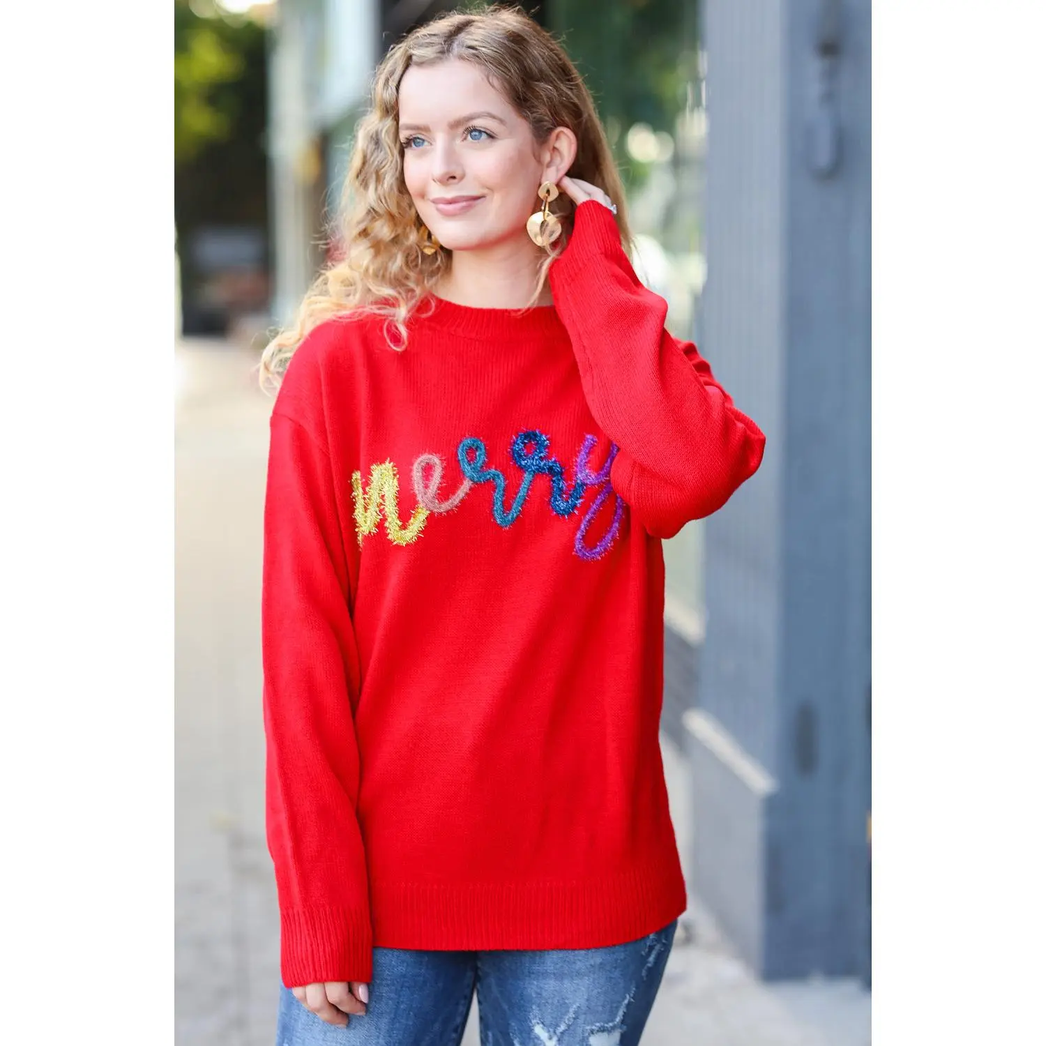 More The Merrier Red Pop Up Lurex Sweater