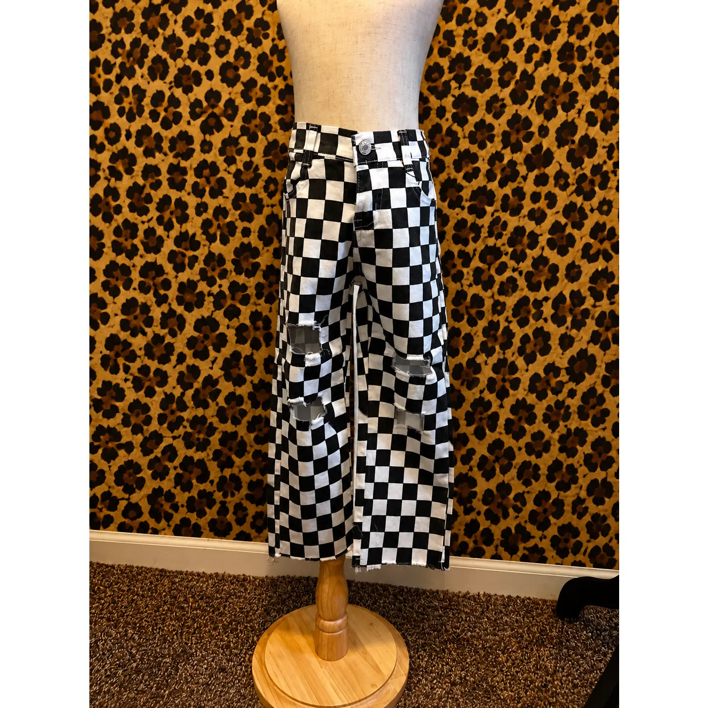Black checkered denim jeans