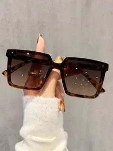 Women's Square Plastic Sunglasses, Leopard Pattern, Large Frame Design, Casual Street Style, Perfect for Golf, Office, Shopping, Driving