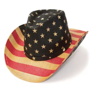 Red, Brown & Blue Americana Straw Western Hat