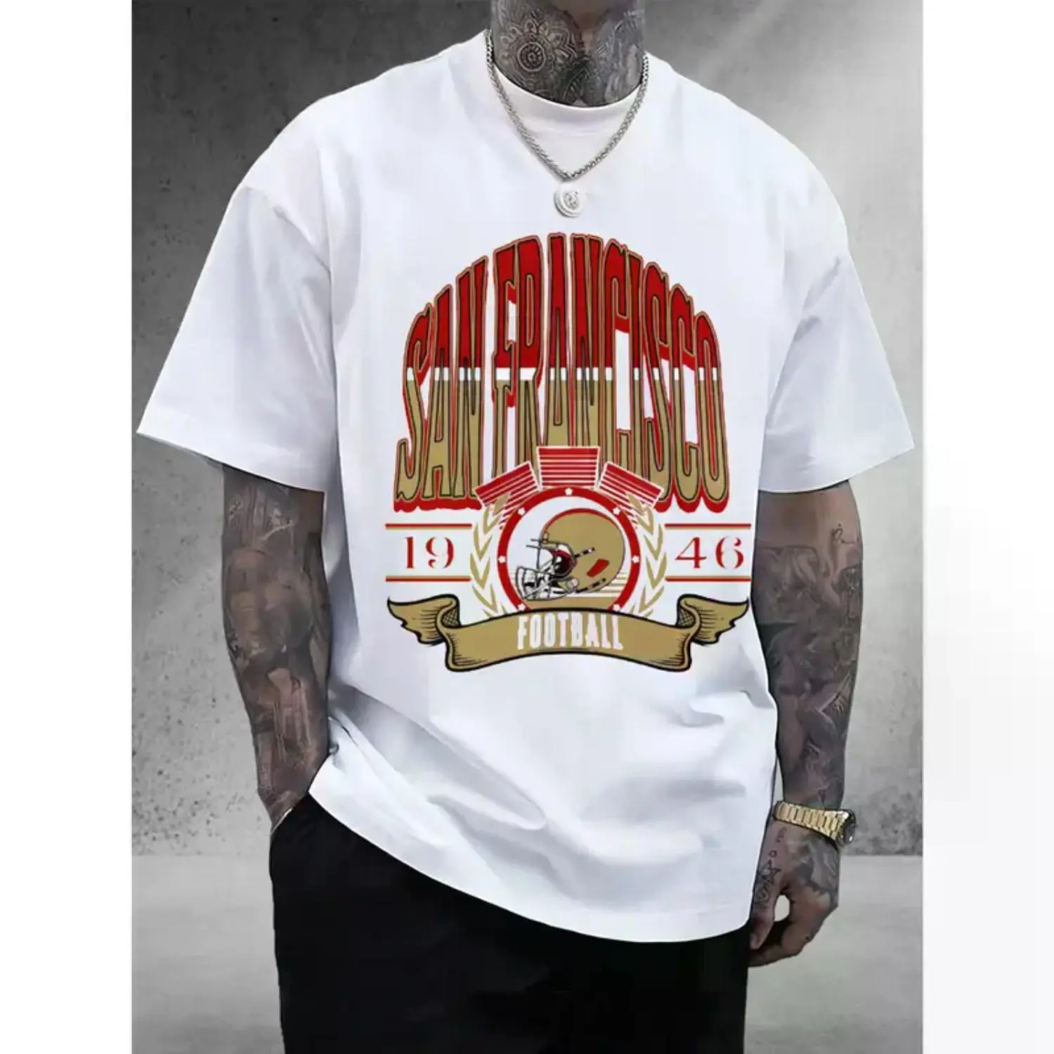 Vintage San Francisco Football Team Graphic T-Shirt - Retro Helmet & Laurel Wreath Design, Unisex Comfort Fit Streetwear for Sports Enthusiasts & Collectors, Casual Autumn Wear, Short Sleeve Classic Apparel