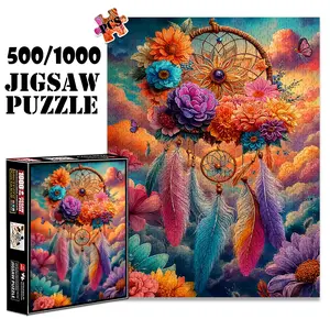 1pc 1000 piece adult puzzle 70x50cm Floral - Embellished Dream Catcher with Feathers 500 pieces paper jigsaw puzzle suitable for DIY creative games for adults and families, birthday and holiday stre