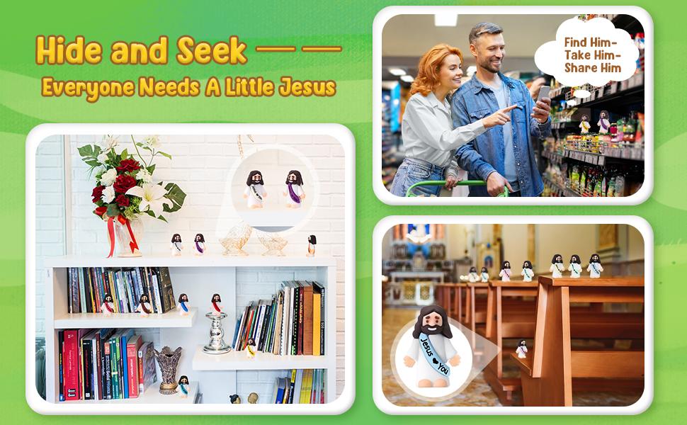 Bememo 50 Pcs Mini Jesus Figures Jesus Loves You Christ Toys Little Christ Figures to Hide and Seek Sunday School Religious Party Favors Gift(Multicolor)