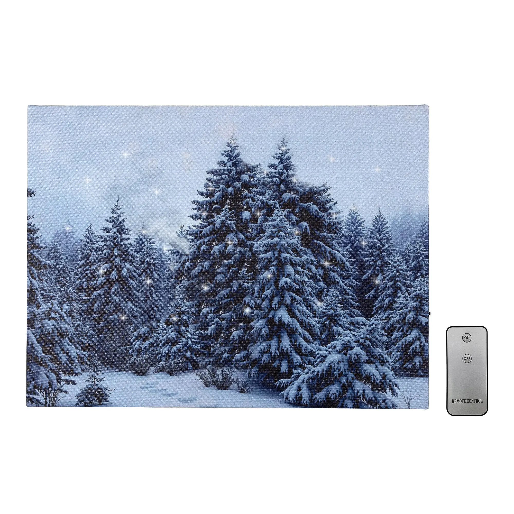 LumaBase Magical Wooden Wall Art Print - Battery-Operated Full-Color Canvas, 40 LED Lights, Remote Control, Winter Home Decoration Trees Accent Piece