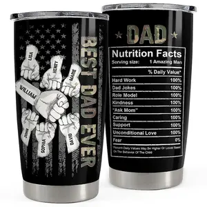 Best Dad Ever Personalized Tumbler with Kids' Names and Dad Nutrition Facts, Custom Gift for Father's Day