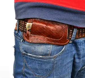 Handmade Leather Horizontal Knife Sheath – Hand Engraved Folding Pocket Knife Holder 5 Inch Universal Cover