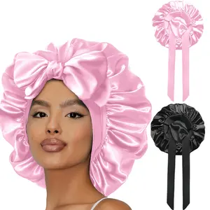 2pcs set Double Layer Satin Bonnet Silk Bonnet for Sleeping Lined Hair Bonnet with Tie Band for Women Curly Hair 2026 New Adjustable Wig Cap Haircare