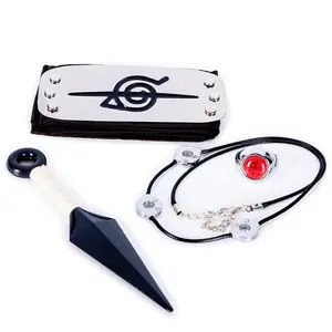 Anime Akatsuki Headband Uchiha Itachi Necklace Rings Uchiha Obito Pain Orochimaru Headbands Shuriken Figures Pendants Toy Man Menswear