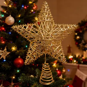 11-inch golden Christmas tree top star, suitable for home Christmas tree top decoration, window sill, desk decoration, durable plastic and metal structure, a must-have decoration for Christmas parties, no power required