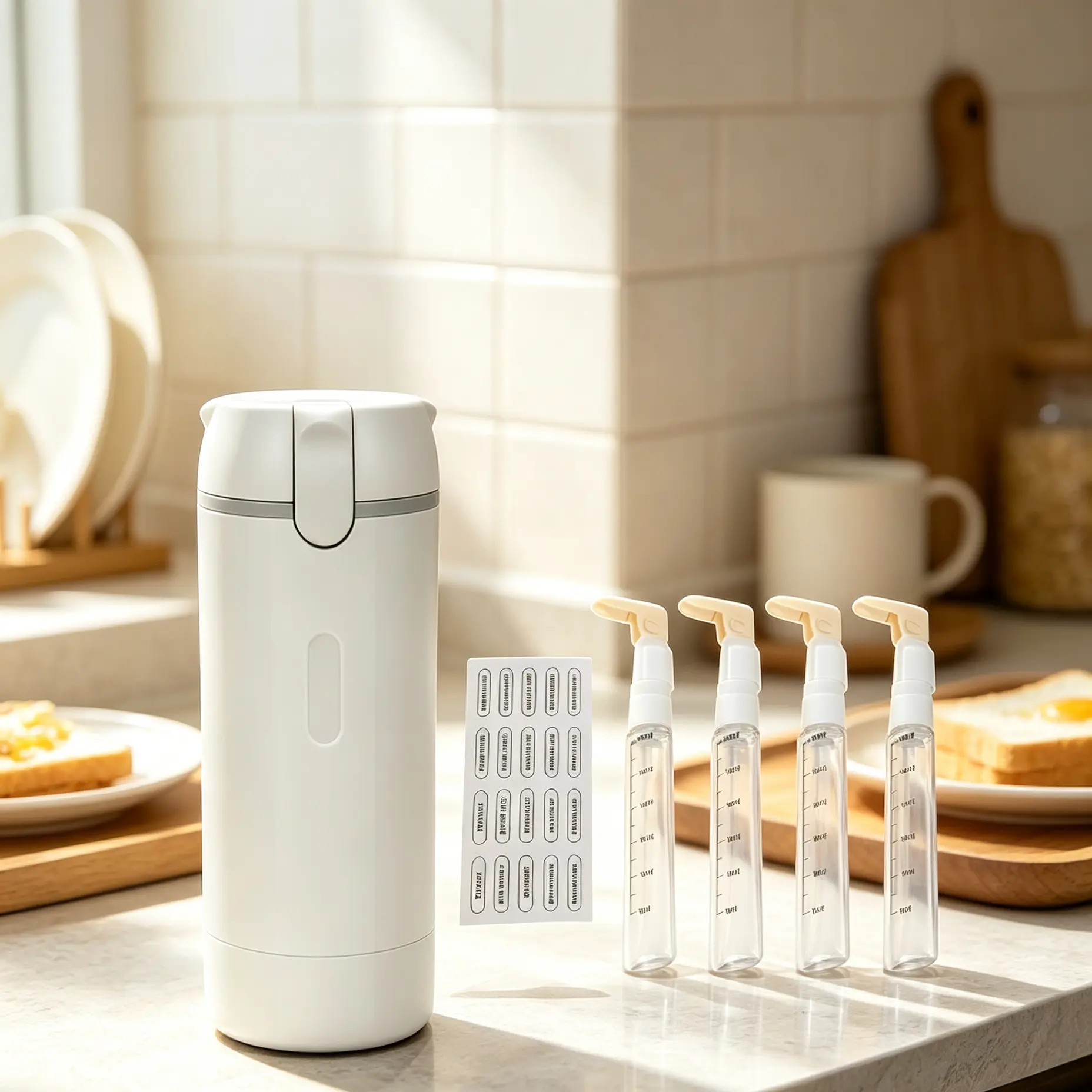 Premium 4 In 1 Travel Dispenser, 4 Pack 30ML Travel Bottles With Measurement Scale And Label Stickers for Toiletries, Leak Proof Refillable Containers for Shampoo Lotion Conditioner Cream And Skin Care Products.festival gift